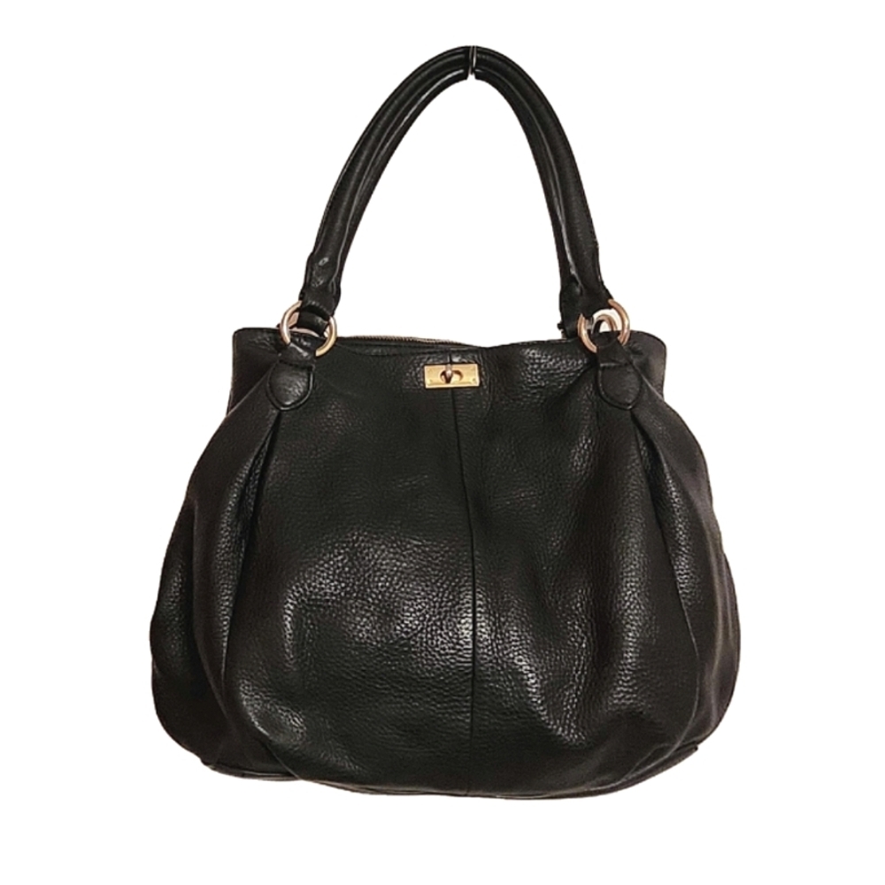 J. Crew Pebbled Leather Multi Section Double Handle Large Hand Bag Black 17"x13"
